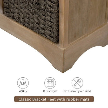 Rustic Storage Cabinet, Wood Accent Cabinet with 2 Drawers and 4 Rattan Baskets,Entryway Console Table Sofa Table for Living Room,Dining Room,White Washed