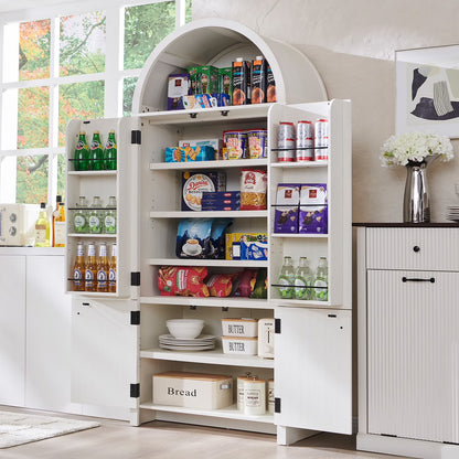 SinCiDo Arched Kitchen Pantry Storage Cabinet, 71-Inch Tall Wood Adjustable Shelves, 2 Doors, 2 Drawers