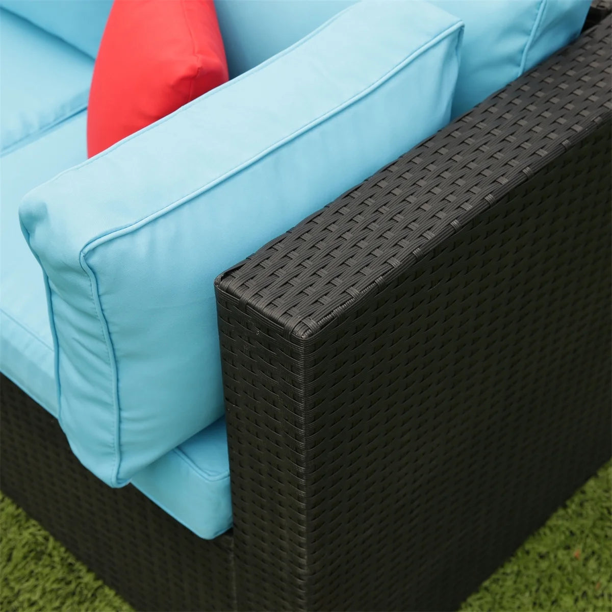7 Piece Patio Furniture Sets Outdoor Sectional PE Rattan Outdoor Furniture Patio Conversation Set with Cushions and Glass Coffee Table, for Balcony Lawn and Garden, Gray