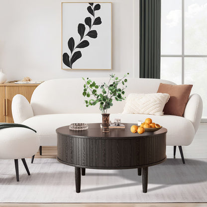 Oubayajia Round Coffee Table, Small Fluted Lift Top Center Table for Home Living Room Office, Walnut