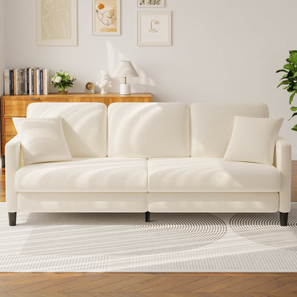 83" Comfortable Upholstered Sofa, 3 Seater Couch for Living Room, Neche Big Loveseat with Extra Deep Seats , 2 Pillows, Beige White