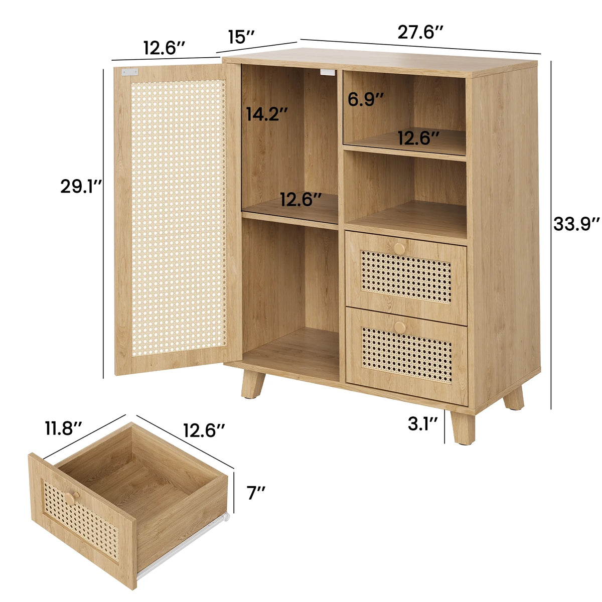 STARY Sideboard Buffet Cabinet, Accent Cabinet with Drawers and Adjustable Shelf for Kitchen, Living Room, Entryway, Nature