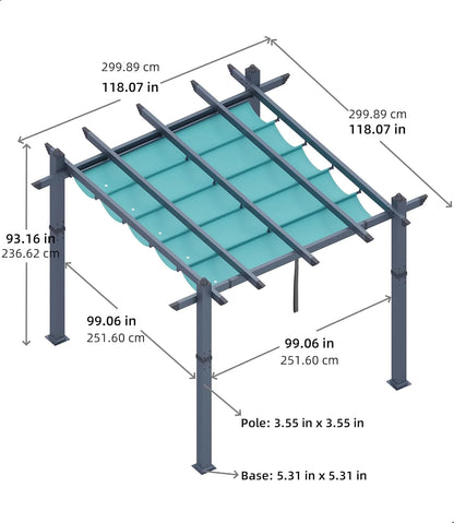 Outdoor Aluminum Pergola with Retractable Canopy, Reinforced 4-Sided Base, Waterproof & UV-Resistant Adjustable Roof, Modern Design for Patio, Deck, Backyard, and Garden