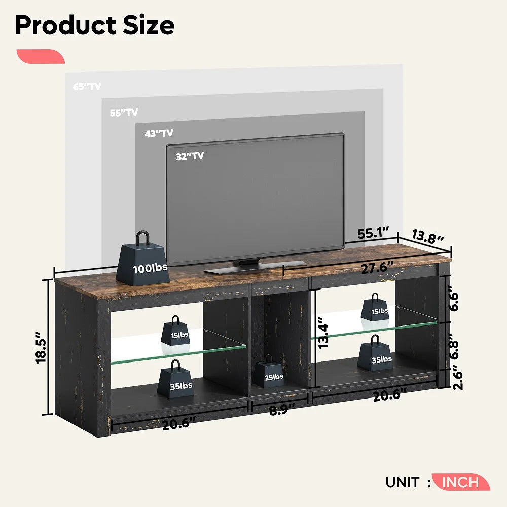 Bestier Entertainment Center with LED Lights TV Stand Media Console Table for TVs up to 60" in Light Grey