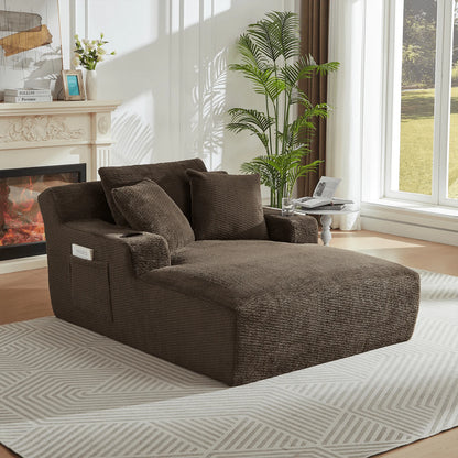Lovableguy Oversized Chaise Lounge Chair Indoor,Comfy Deep seat Lounge Sofa with Cup Holders and Storage Pockets,Sleeper Sofa Bed for Living Room,Bedroom,No Assembly Required,Cream