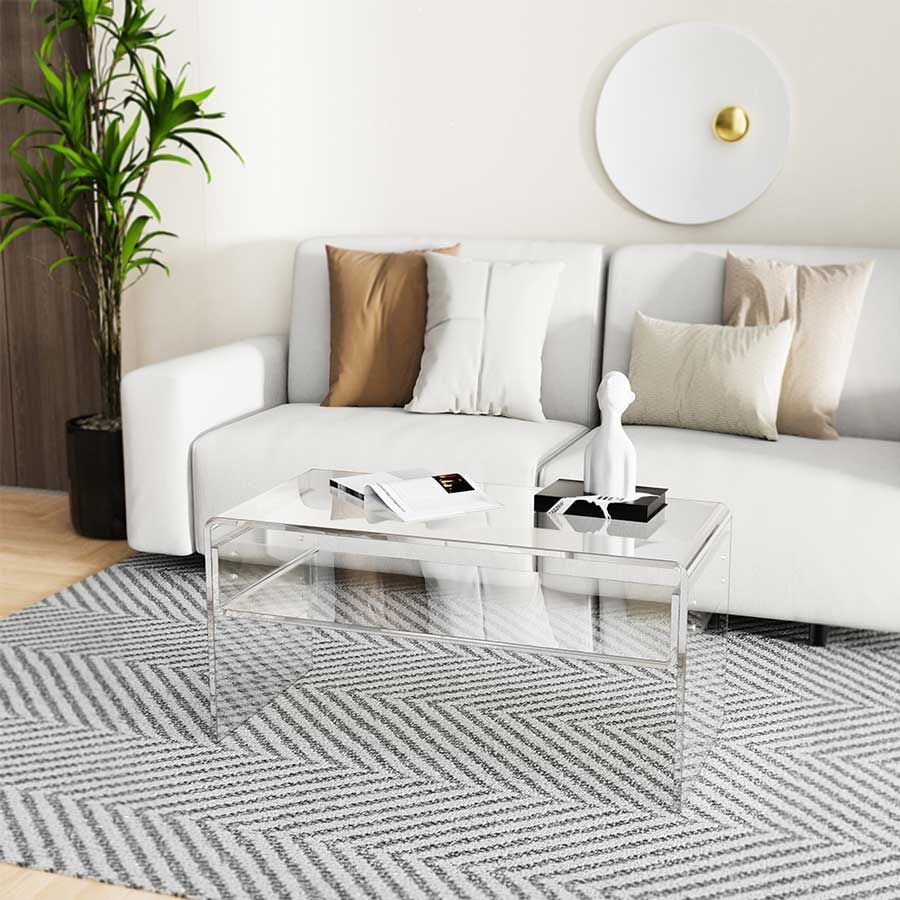 Ageszoe Coffee Table with Storage Shelf ,Acrylic Modern Clear End Table,Kid's Table for Livingroom, 32"L x 16"W x 16"H"