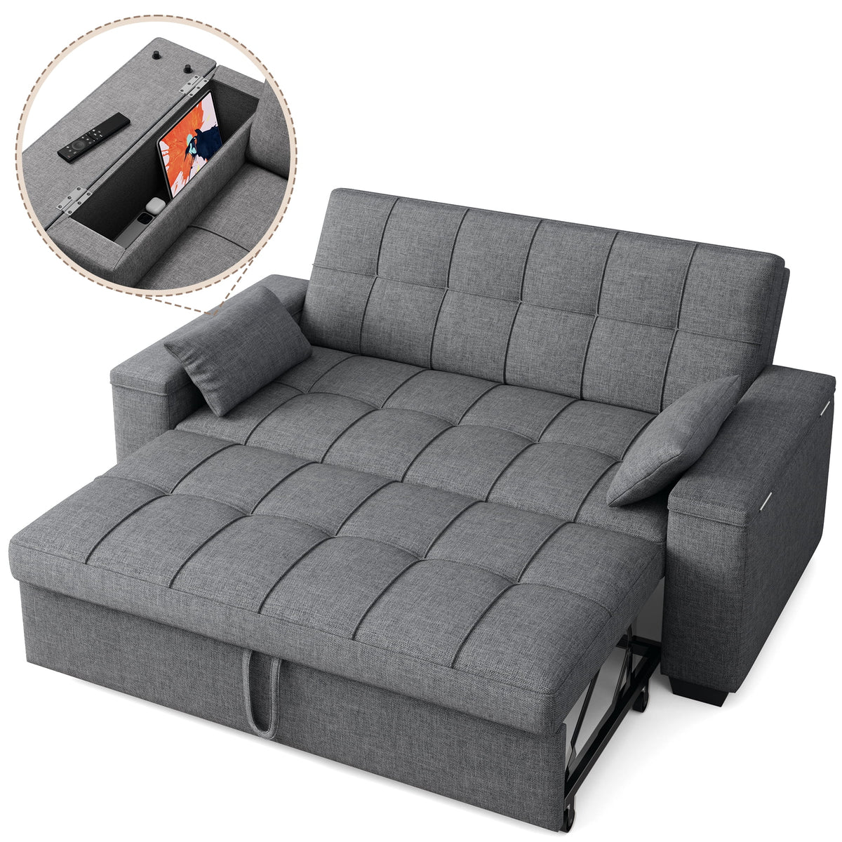 Sofa Bed, Lofka 3-in-1 Convertible Sleeper Sofa with Storage, Adjustable Backrest & Pull Out Function - Sleeper Chair for Small Space, Apartment, Dark Grey