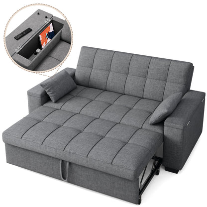 Sofa Bed, Lofka 3-in-1 Convertible Sleeper Sofa with Storage, Adjustable Backrest & Pull Out Function - Sleeper Chair for Small Space, Apartment, Dark Grey