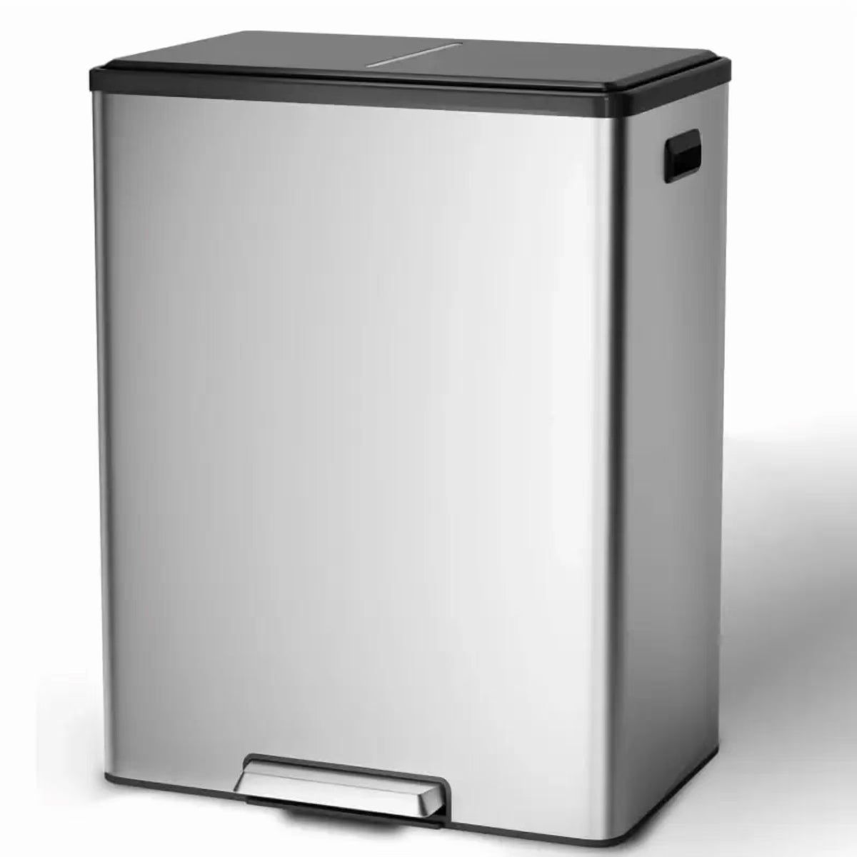 JoanKaren 16 Gallon Stainless Steel Dual Compartment Step Kitchen Trash Can with Lid & 2 Removable Wastebaskets,Kitchen Garbage Can & Recycling Bin,Black