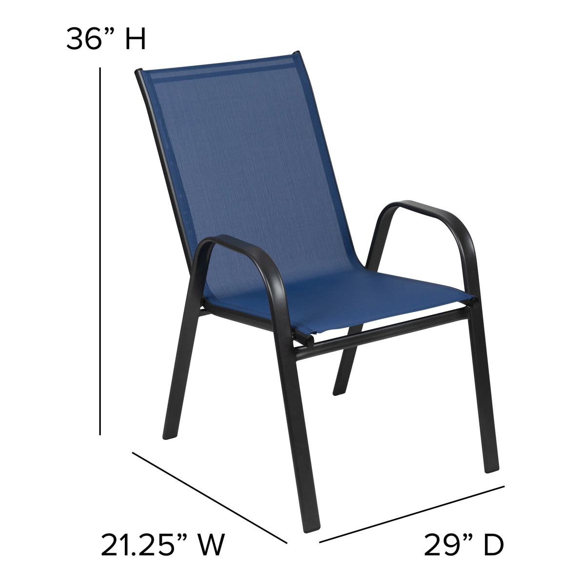 BizChair 5 Pack Black Outdoor Stack Chair with Flex Comfort Material and Metal Frame