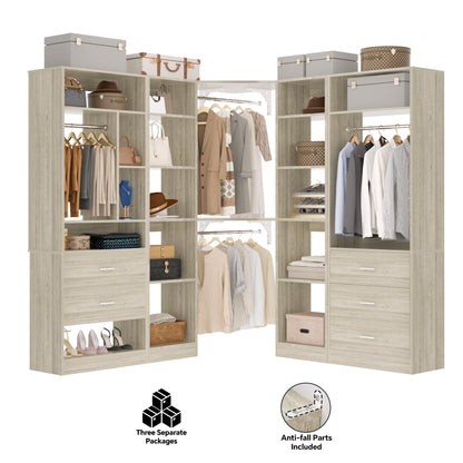 Homieasy Freestanding Closet System with 3 Sets, 87.2" Closet Organizer System with 5 Drawers & 4 Hanging Rods, Reversible L Shaped Walk-in Closets, Black