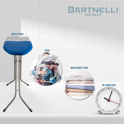 Bartnelli Heavy Duty European Made Ironing Board with Turbo & Park Zone & 4-Layer Cover Pad, Navy Blue 48x15" Iron Surface With Upgraded iron Rest