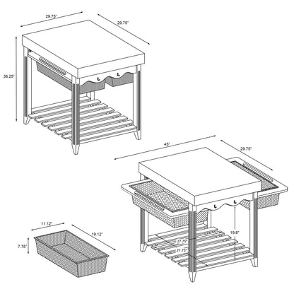 Kolton Square Kitchen Island, Black and Natural with Butcher Block Top