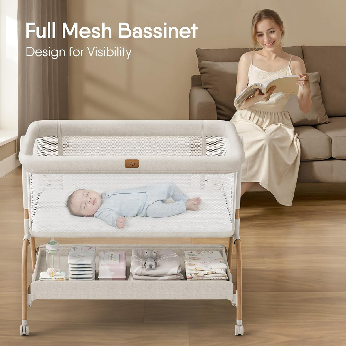BabyBond Baby Bassinet Bedside Crib with Mattress and Soft Breathable Sheet