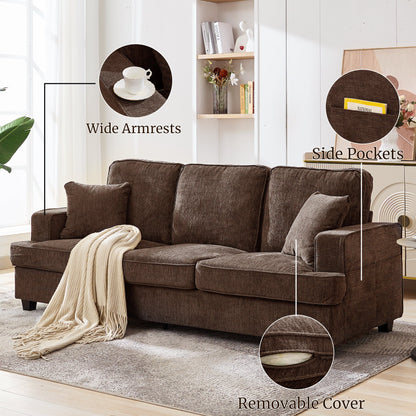Korser 89" Chenille Sofa 3 Seater Couch with Extra Upholstered Deep Seats for Living Room,Removable Cover,Beige