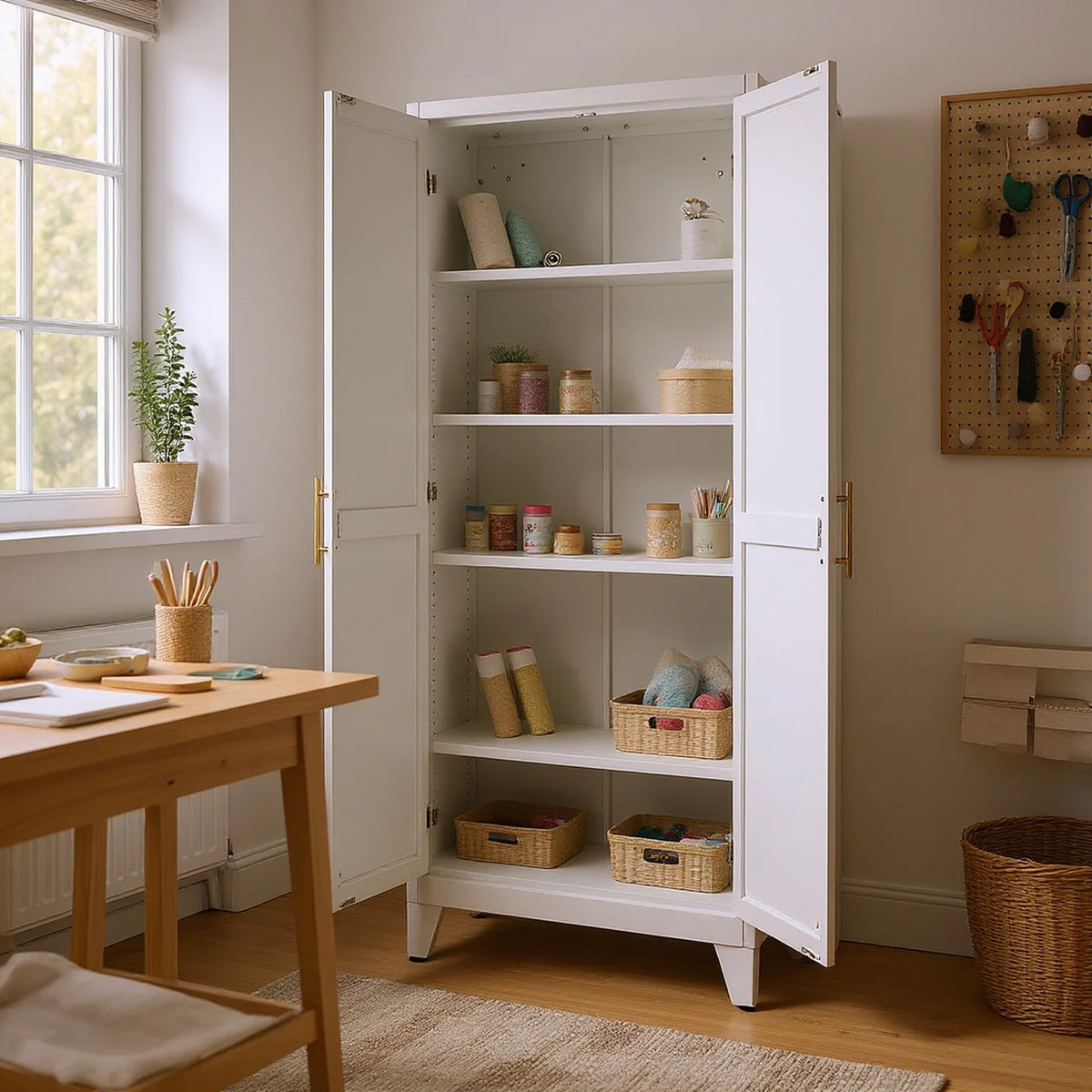 Homy Casa 70.8" White Tall Storage Cabinet with 4 Adjustable Shelves for Kitchen, Pantry Cupboard