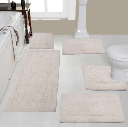 Home Weavers Inc Classy Bathmat Collection 100% Cotton Non-Slip Bathroom Rug Set, Machine Washable Bath Rug, 5 Piece Bath Mat Set with Contour Ivory
