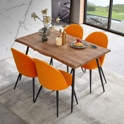 NORDICANA Dining Table Set for 4,Stylish Table with Strong Metal Legs & Modern Dining Chair Armlss Beautiful Home Chair Indoor Velvet Accent Chair with High Back Design,Perfect for Dining Room