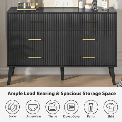 Fluted 6 Drawers Dresser, Wide Modern Chest of Drawers, 6 Drawer Double Dresser
