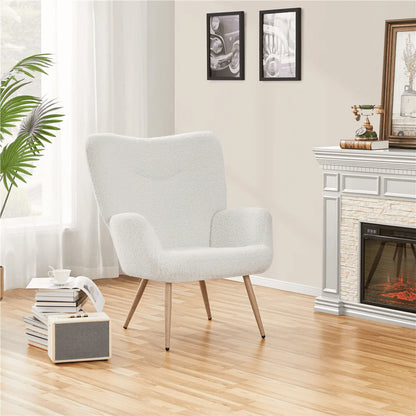 Easyfashion Modern Boucle Fabric Accent Chair, White