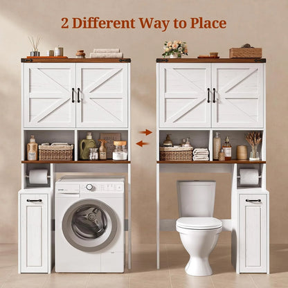 Frhnenha Over The Toilet Storage Cabinet with Pulley, Bathroom Storage Cabinet, with Adjustable Shelf and Open Shelf for Bathroom, Restroom, Laundry, White