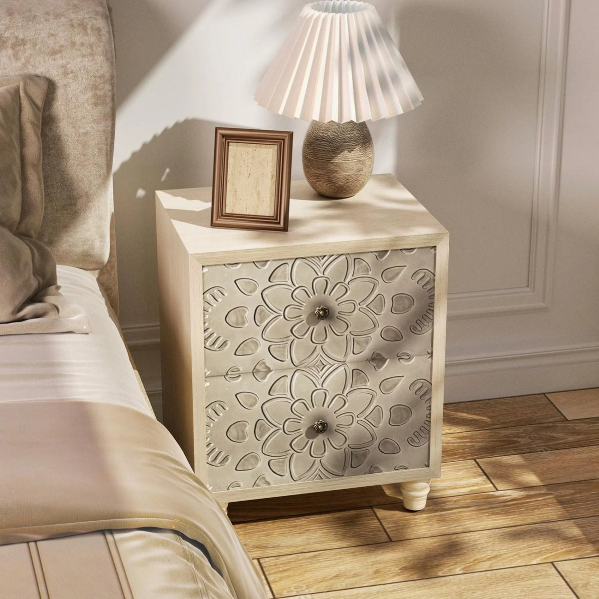 FOROUTIA Wooden Nightstand with 2 Drawers,Vintage MDF Bedside Tables with Storage