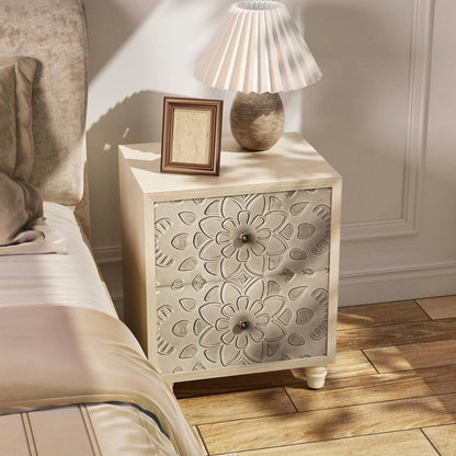 FOROUTIA Wooden Nightstand with 2 Drawers,Vintage MDF Bedside Tables with Storage