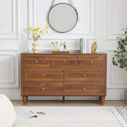 YOCWO 3 Drawer Nightstand, Classic Chest of Drawers with Arc Edge, Walnut