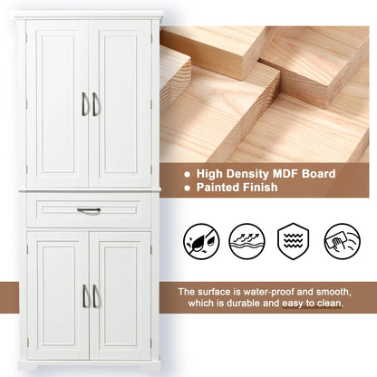 Bellemave White Tall Storage Cabinet with Adjustable Shelf Bathroom Cabinet with 1 Drawer and Storage Rack Large Freestanding Wood Cabinet Storage Organizer Floor Cabinet, White