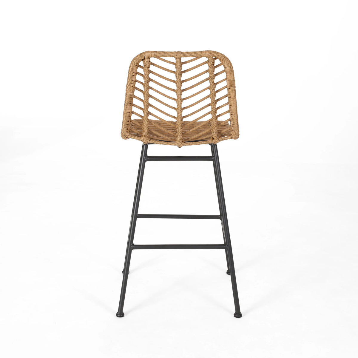 Dimitri Outdoor Wicker Barstools, Set of 2, Light Brown and Black