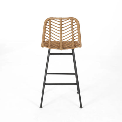 Dimitri Outdoor Wicker Barstools, Set of 2, Light Brown and Black