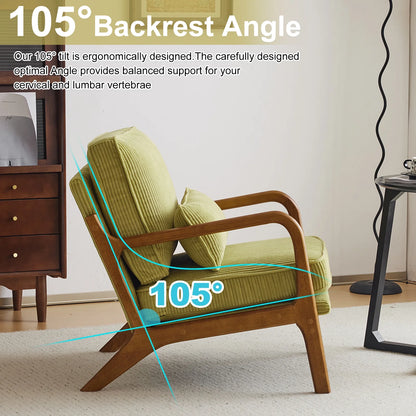 Ktaxon Accent Chair Corduroy Upholstered Armchair, Reading Club Chair with Pillow and Solid Wood Frame for Living Room Bedroom Furniture Off White