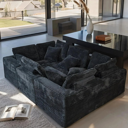 SOULART 135.5 Modular Customizable/L/U-Shape Sofa,Dark Grey Boneless Sectional Couch -  6-Seater Corduroy Couchfor Living Room Furniture