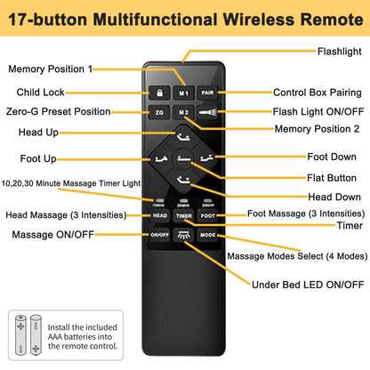 CHITOOMA Electric Adjustable Bed Frame Queen with Massage (4 Modes & 3 Intensities), Wireless Remote, Zero Gravity, 4 USB Ports, Under-Bed Nightlight, 3 Minutes Fast Assembly