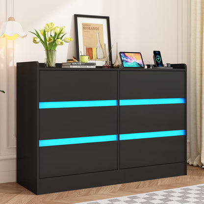 9 Drawer Dresser for Bedroom with Power Outlet, 63" Large Dresser with LED Light, Wooden Dresser For Closet, Chest of Drawers with Raised Edges