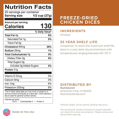 Nutristore Freeze Dried Chicken, Emergency Survival Bulk Food Storage (Pack of 10)