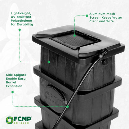 FCMP Outdoor WG4000-GRY Home Outdoor Wood Grain Rain Water Catcher Barrel