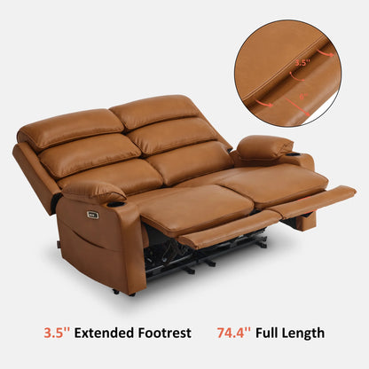 MCombo 63.4" Power Loveseat Recliner Sofa with Adjustable Headrest, Heat and Massage for Living Room, Faux Leather(Light Grey)