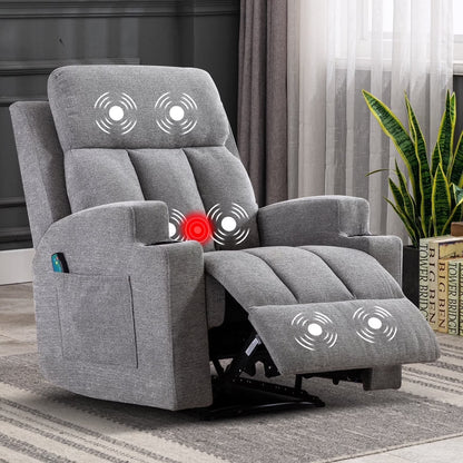 Bonzy Home Heated Manual Massage Recliner with Cup Holder Padded Breathable Fabric Recliner, Home Theater Seating��Navy