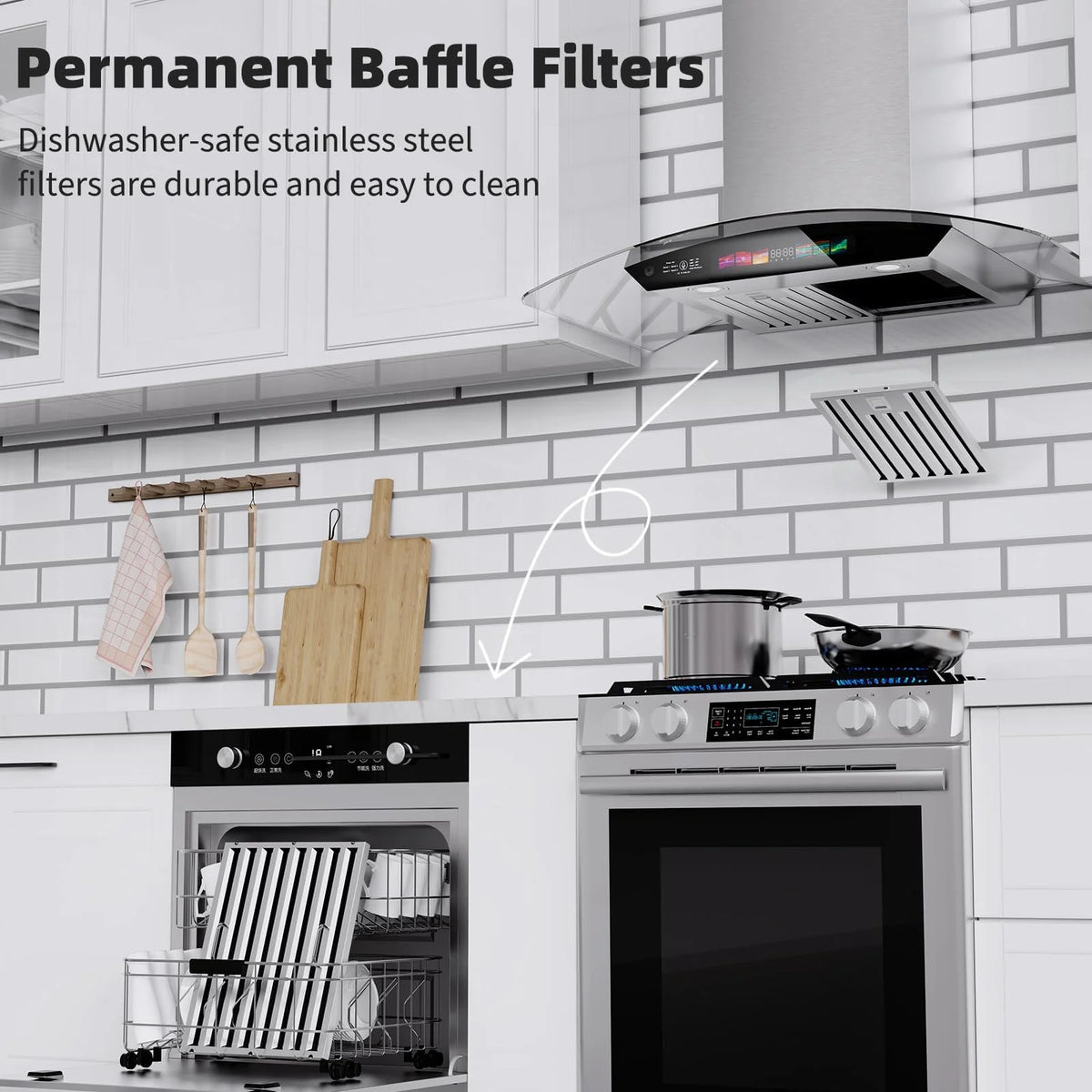 BRANO 30 inch Wall Mount Range Hood 900 CFM, Voice/Gesture/Touch Control, Stainless Steel Kitchen Hood Vent with 4 Speed Exhaust Fan, Adjustable Lights, Memory Mode