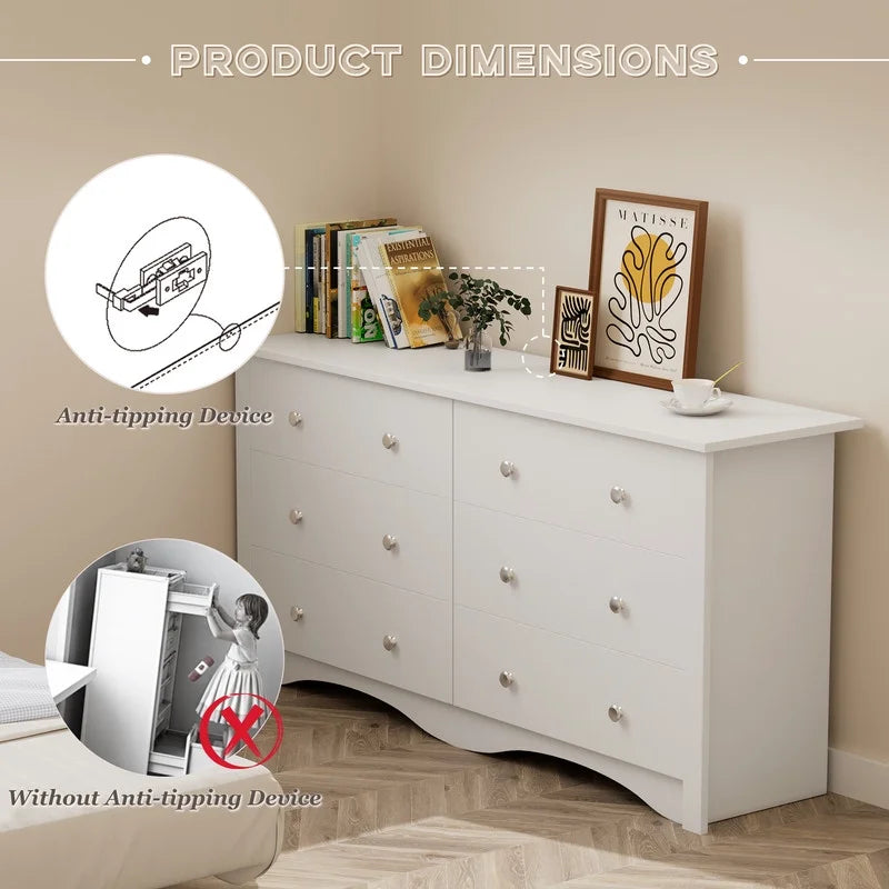 Lumihaven Rustic Modern Chest of 6 Drawers,Extra Wide Double Dresser for Master Bedroom or Nursery Storage,Black
