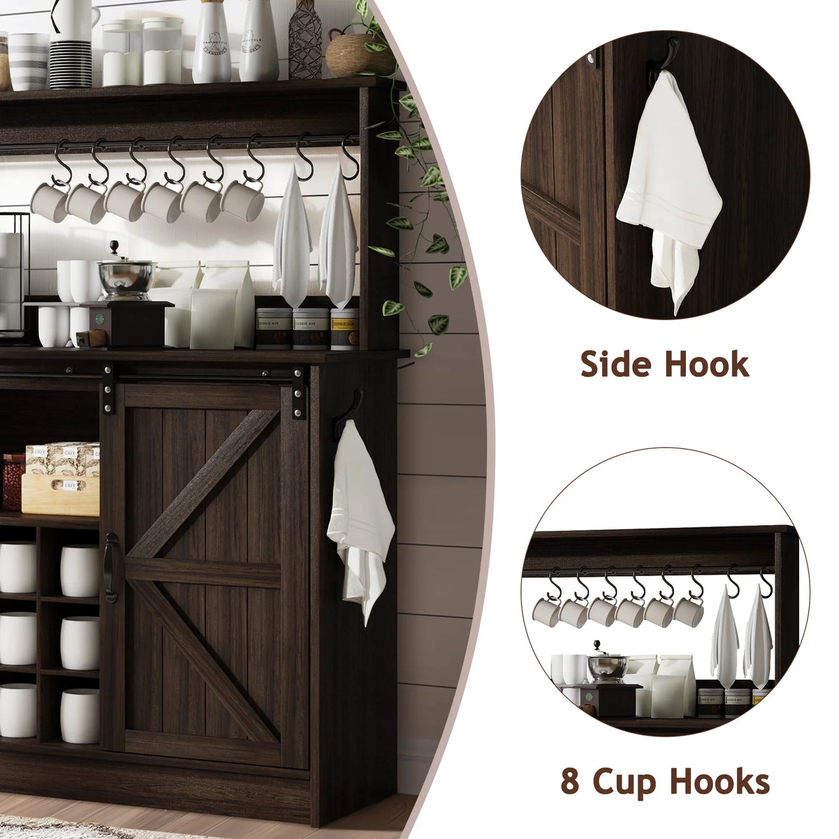 DreamCurship 55" Farmhouse Coffee Bar Cabinet, Buffet Sideboard Storage Cabinet, Wine Bar Cabinet with Wine Rack, White