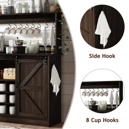 DreamCurship 55" Farmhouse Coffee Bar Cabinet, Buffet Sideboard Storage Cabinet, Wine Bar Cabinet with Wine Rack, White