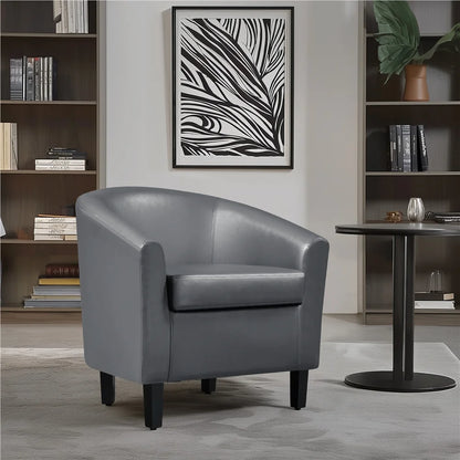 Renwick Faux Leather Barrel Accent Chair for Living Room, Set of 2, Black