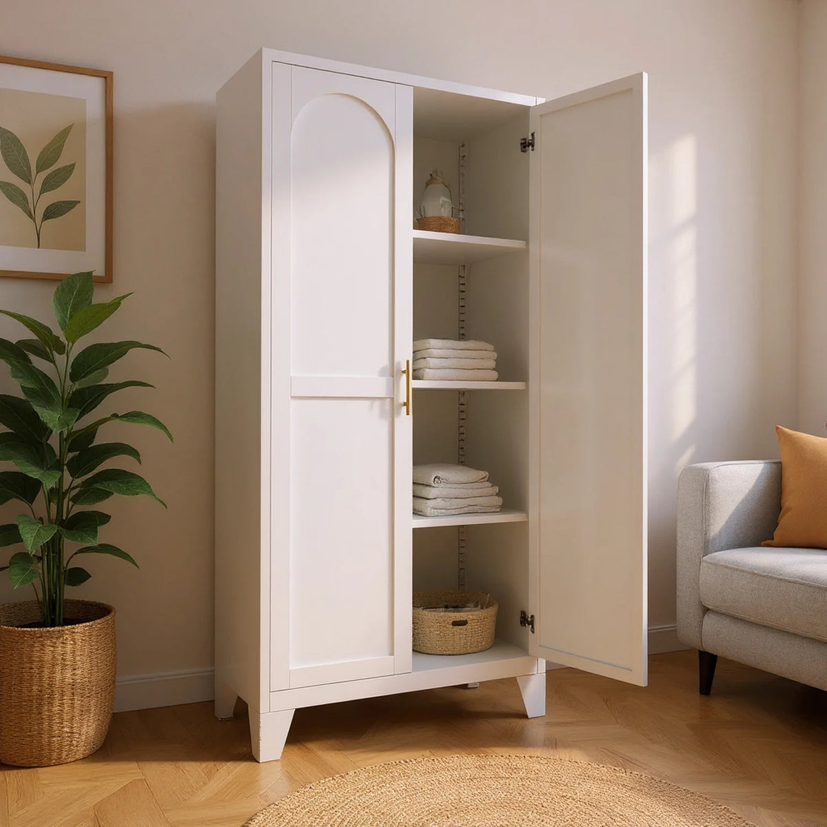 Homy Casa 70.8" White Tall Storage Cabinet with 4 Adjustable Shelves for Kitchen, Pantry Cupboard
