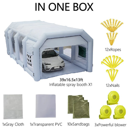 WGIA Inflatable Paint Booth 39X16.5X13FT with 3 Blowers Inflatable Spray Booth��Professional Car Workstation Portable Auto Paint Booth for Cars, Car Parts Painting