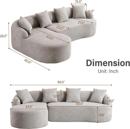 Loveseat Sectional Sofa for Living Room, 65’�?Modern Luxury Plush Chenille Extra Deep Seat Curved Cloud Floor Couch with 3 Throw Pillows for Small Spaces, No Assembly Needed, Sapphire Blue