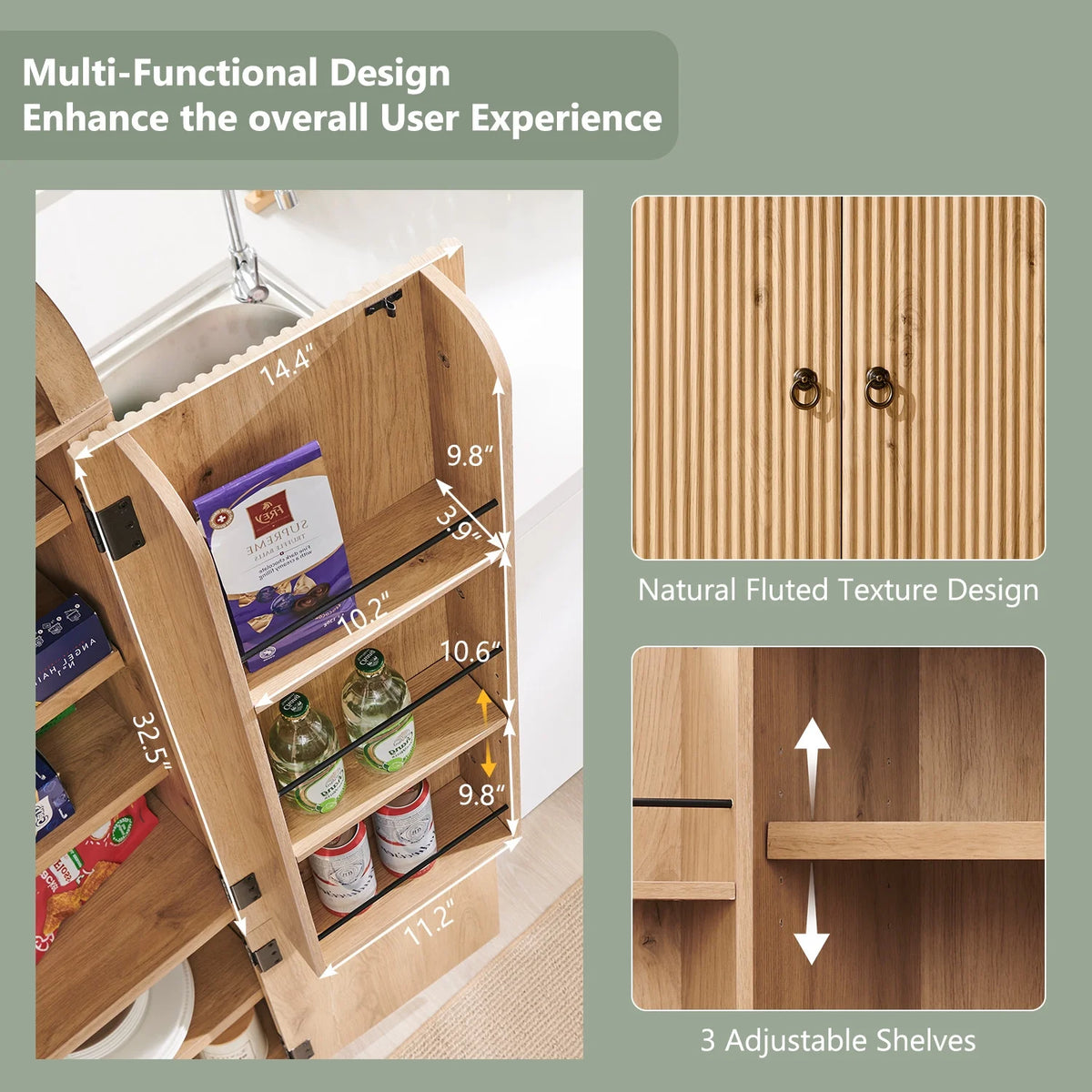 IFGET 71" Tall Arched Kitchen Pantry Storage Cabinet, Large Storage Cabinet with Adjustable Shelves, Pantry Cabinet for Kitchen, Dining Room