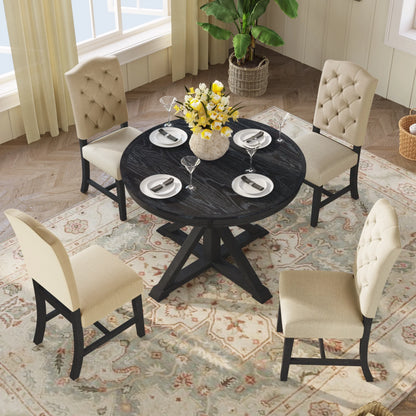 Besthome Farmhouse Extendable Round Kitchen Dining Room Table Set with Upholstered Chairs of 4, 5 Piece Round Dining Table Set with Extendable Table, Espresso