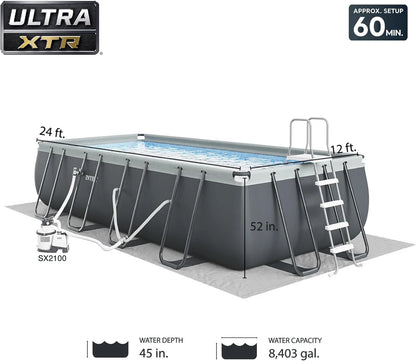 Intex 18Ft x 52In Ultra XTR Rectangular Frame Swimming Pool Kit with Canopy